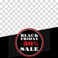 Black Friday sale post template. 30 percent price off. Social media square banner. Discount background, frame design. Vector Royalty Free Stock Photo